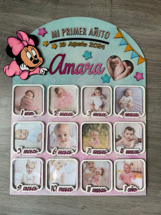 Cuadro Fotos 12 meses, Primer Añito Personalizado.