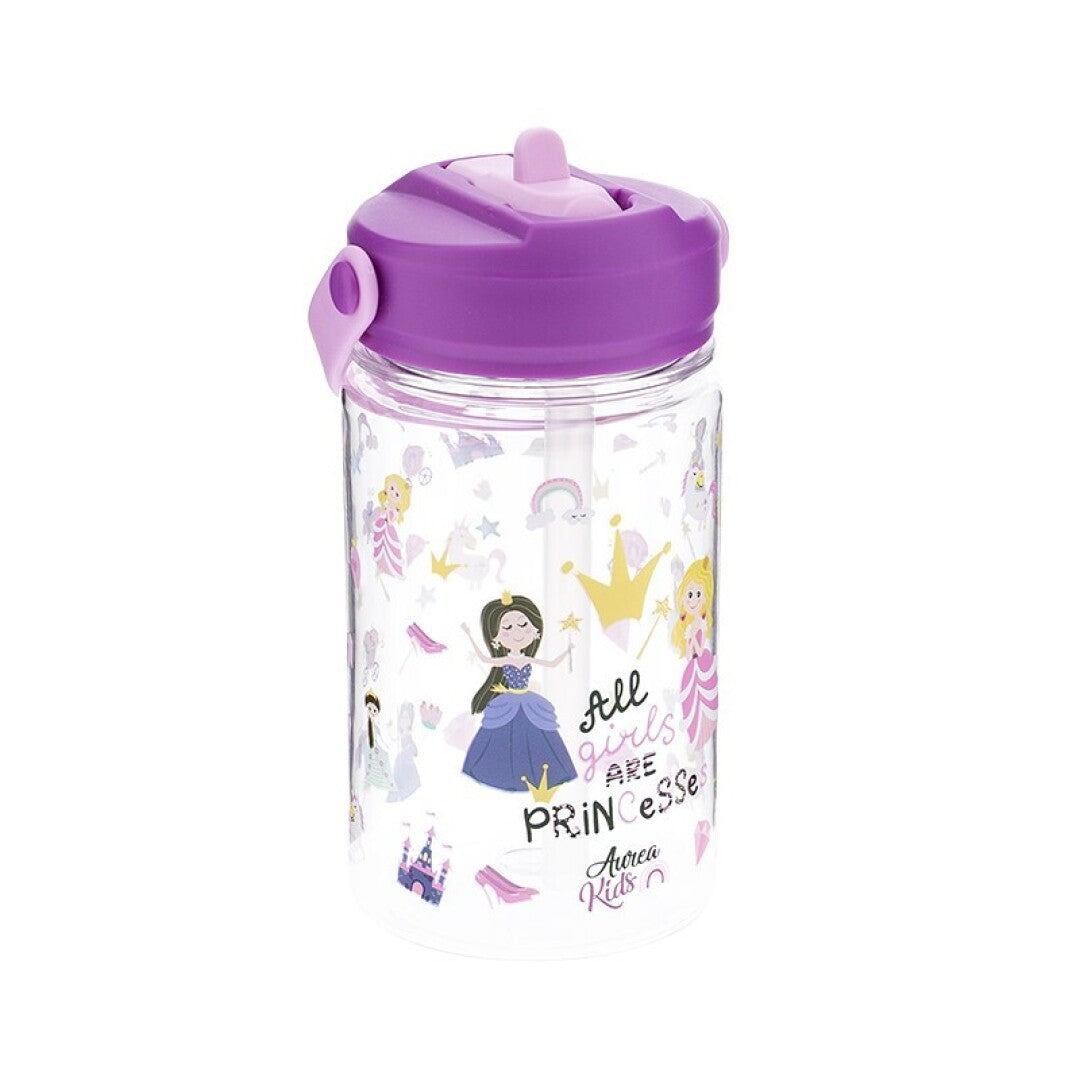 BOTELLA TRITÁN 350ML CON TAPÓN INFANTIL CON PAJITA - PRINCESS