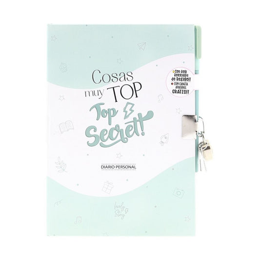 SET DIARIO CON CANDADO + BOLÍGRAFO - COSAS MUY TOP - TOP SECRET - MINT