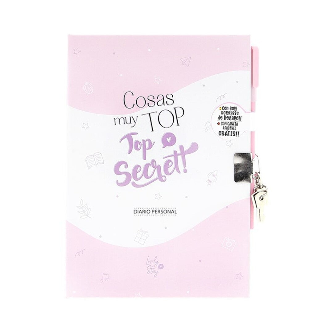 SET DIARIO CON CANDADO + BOLÍGRAFO - COSAS MUY TOP - TOP SECRET - ROSA