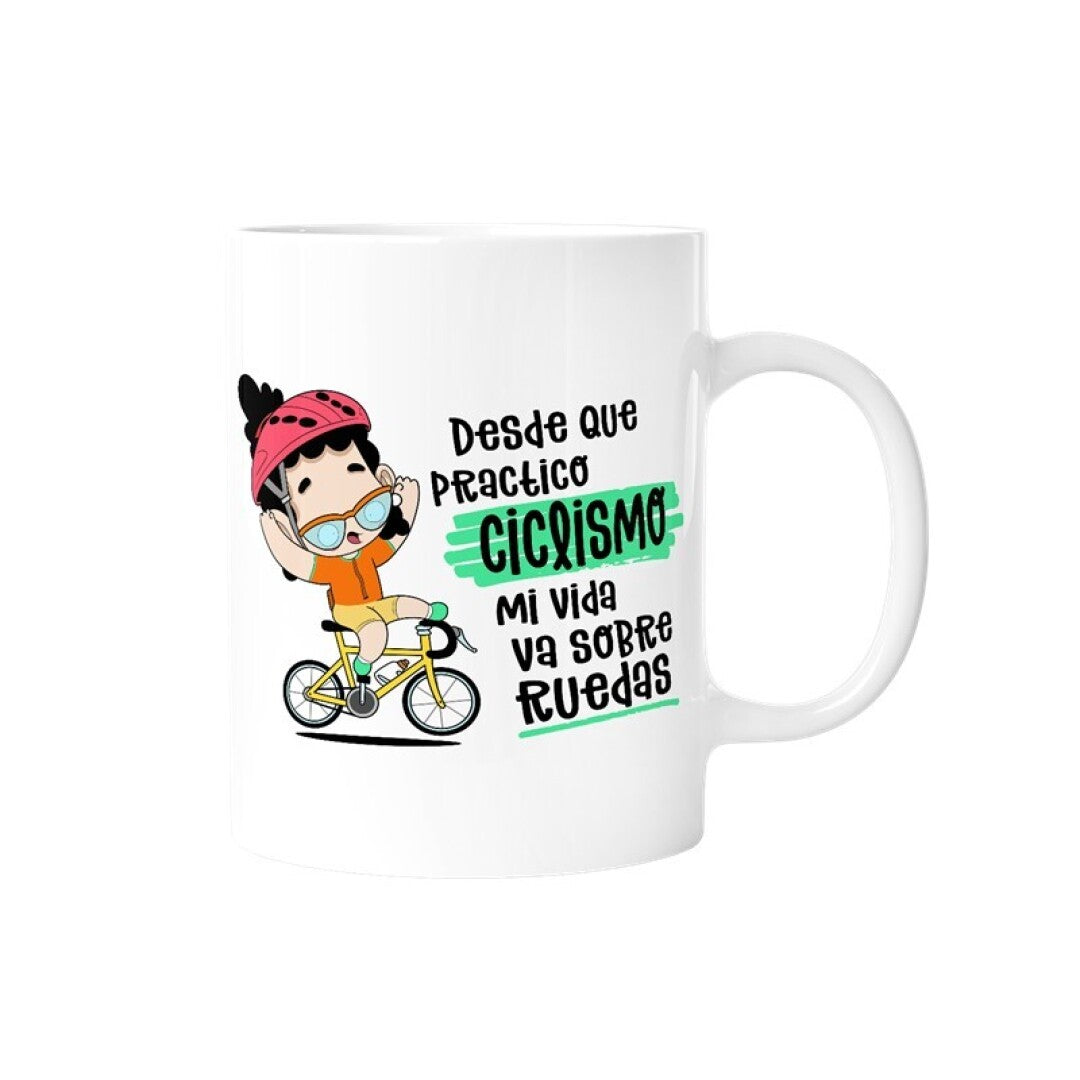 TAZA - DESDE QUE PRACTICO CICLISMO MI VIDA VA SOBRE RUEDAS (MUJER) de MALASAÑA
