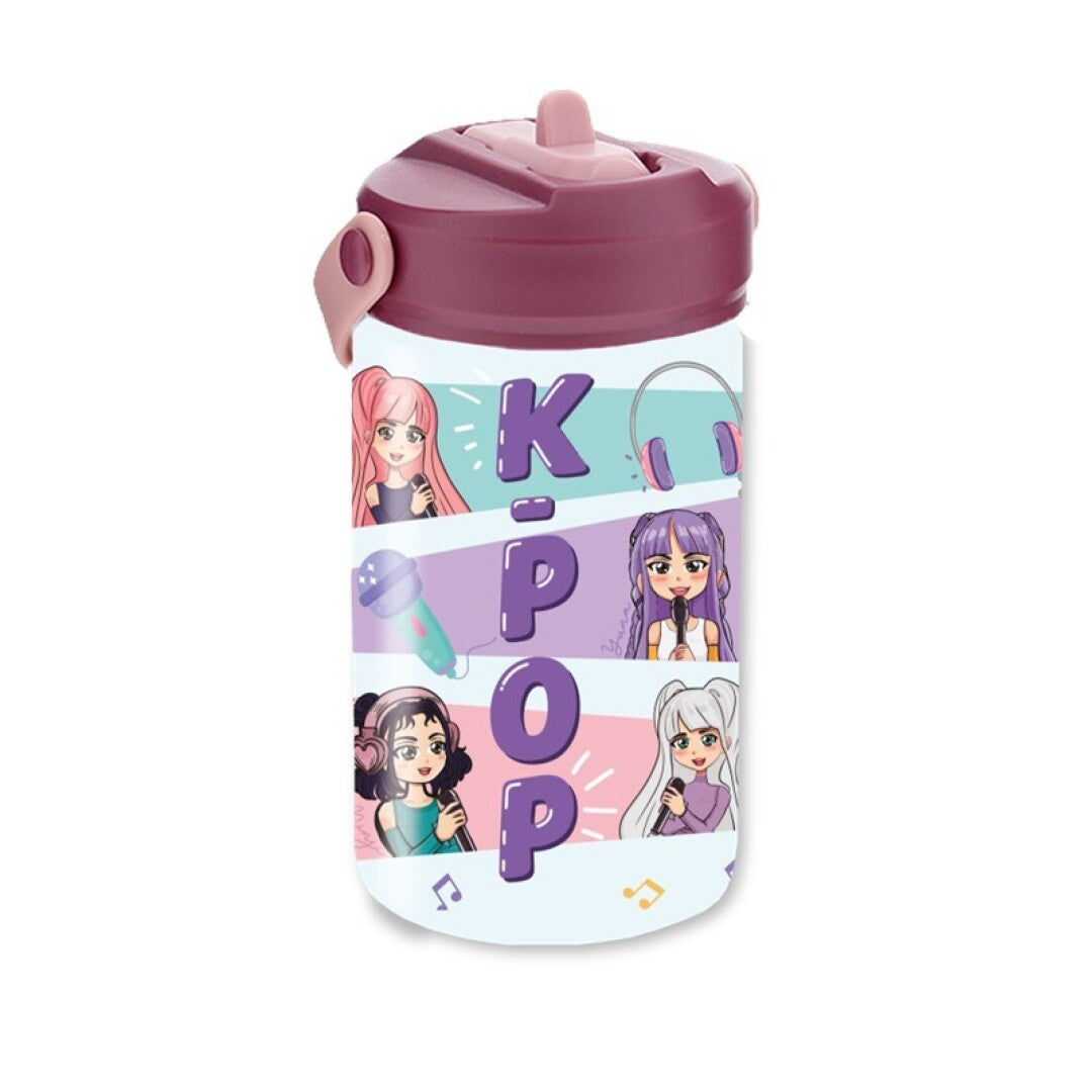 BOTELLA TRITAN 350ML CON TAPÓN INFANTIL CON PAJITA  - MAKE-UP - K-POP