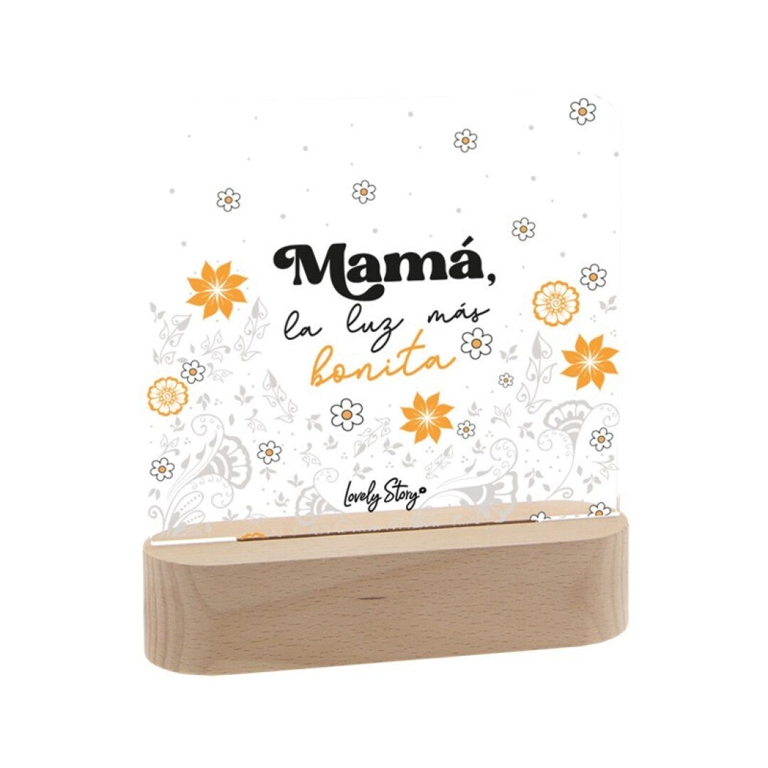 LÁMPARA DE MADERA CON ROTULADOR PERSONALIZABLE - MAMÁ, LA LUZ MÁS