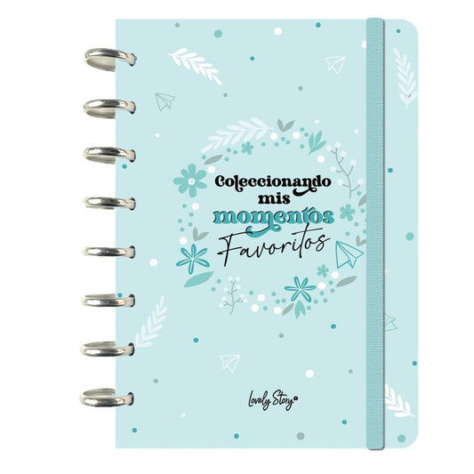 SMART BOOK A5 SISTEMA DE DISCOS - 100 HOJAS CUADRICULA 100GR - MINT - COLECCIONANDO MIS MOMENTOS