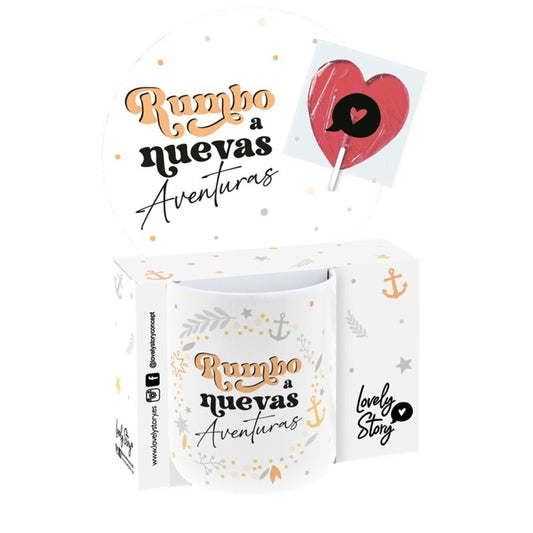 TAZA 330 ML CON PIRULETA - RUMBO A NUEVAS AVENTURAS