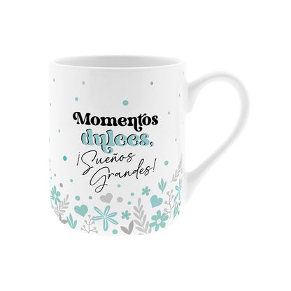 TAZA 330 ML CON PIRULETA - MOMENTOS DULCES, ¡SUEÑOS GRANDES!