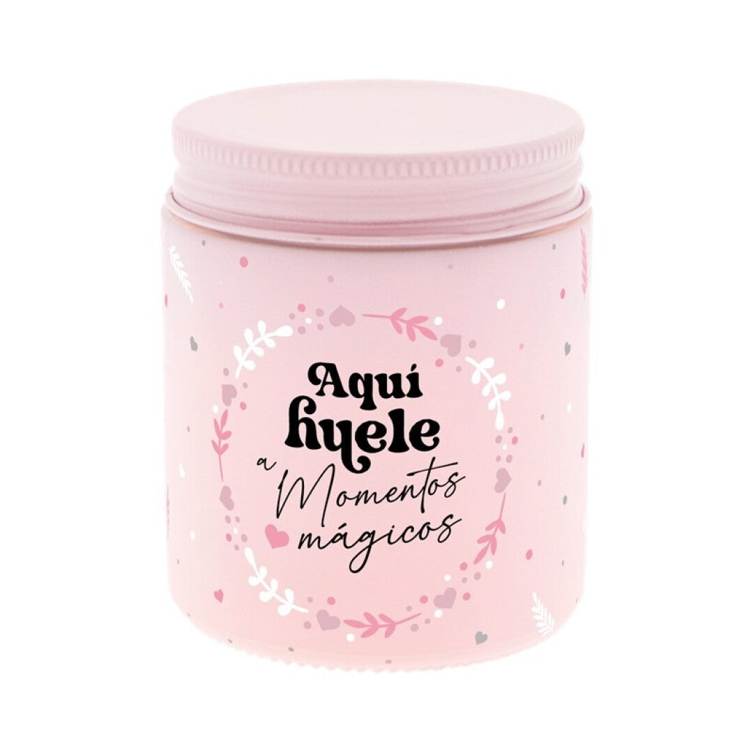 VELA AROMÁTICA - PINK - AQUÍ HUELE A MOMENTOS MÁGICOS