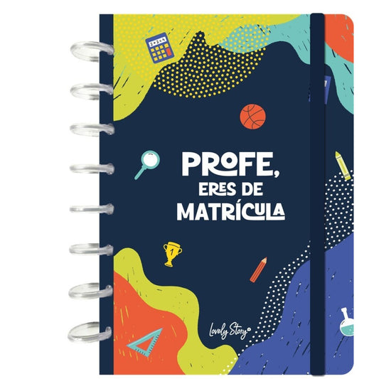 SMART BOOK A5 CON SISTEMA DE DISCOS- 100 HOJAS CUADRICULA 100GR -DARK BLUE- PROFE, ERES DE MATRÍCULA