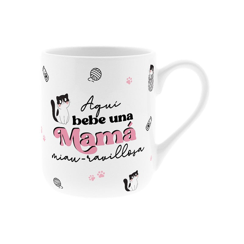 PACK TAZA Y CALCETINES - TAZA AQUÍ BEBE UNA MAMÁ MIAU-RAVILLOSA + CALCETINES PINK KITTY