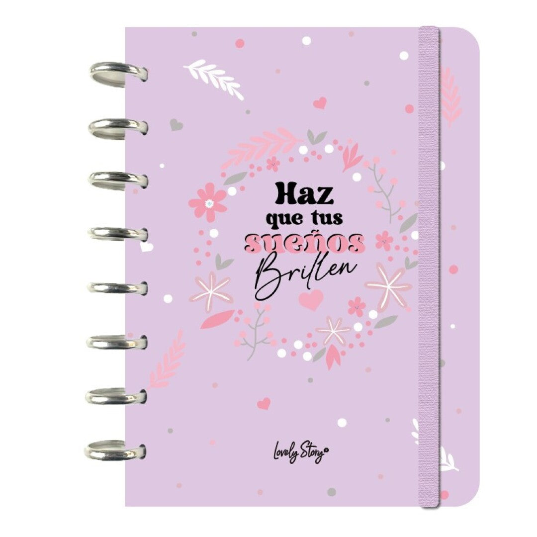 SMART BOOK A5 SISTEMA DE DISCOS - 100 HOJAS CUADRICULA 100GR - LILAC - HAZ QUE TUS SUEÑOS BRILLEN