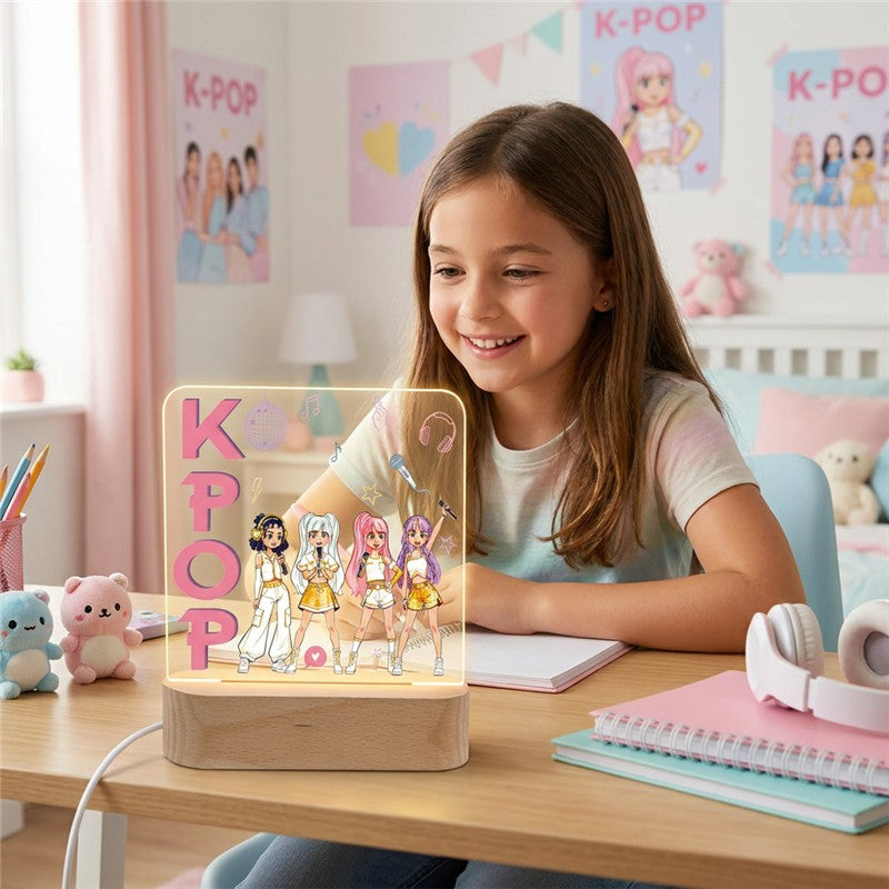 LÁMPARA DE MADERA CON ROTULADOR PERSONALIZABLE CUADRADO /  K-POP