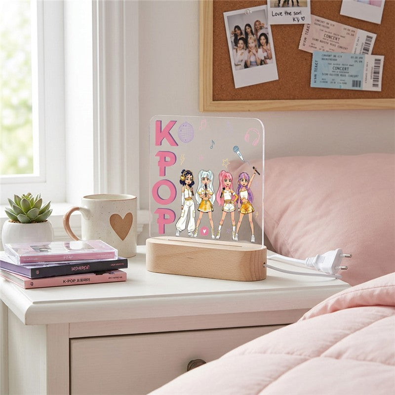 LÁMPARA DE MADERA CON ROTULADOR PERSONALIZABLE CUADRADO /  K-POP