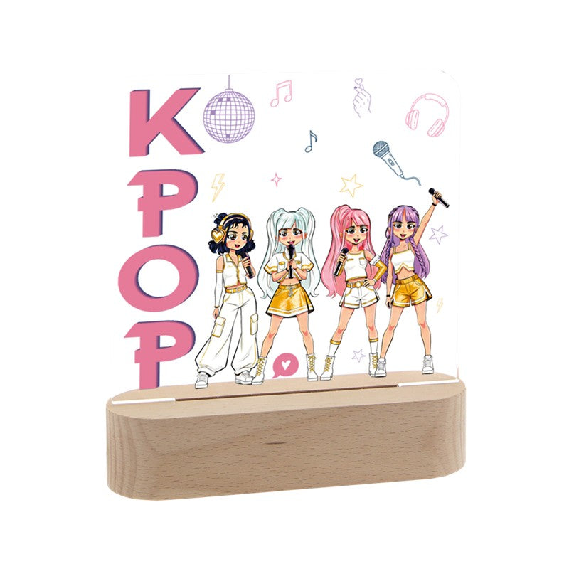 LÁMPARA DE MADERA CON ROTULADOR PERSONALIZABLE CUADRADO /  K-POP