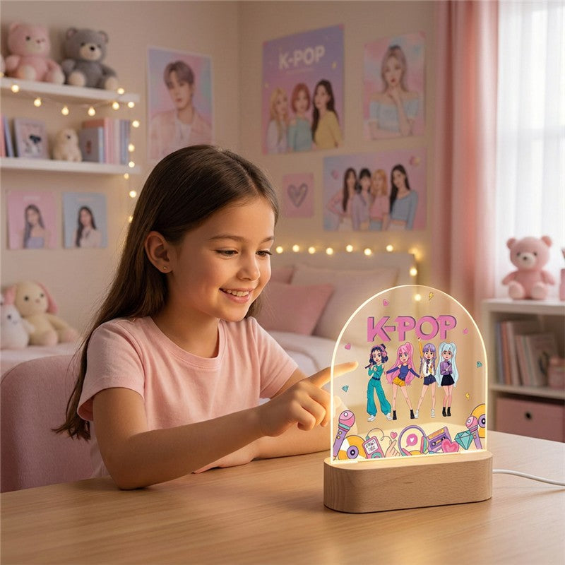 LÁMPARA DE MADERA CON ROTULADOR PERSONALIZABLE CIRCULAR /  K-POP