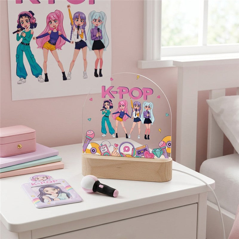 LÁMPARA DE MADERA CON ROTULADOR PERSONALIZABLE CIRCULAR /  K-POP
