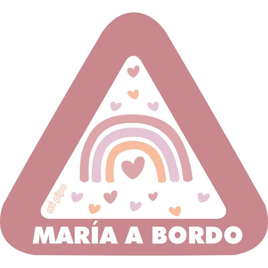 Adhesivo Bebé a bordo Arcoíris Blush para coche personalizado