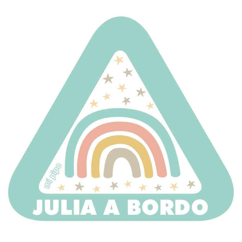 Adhesivo Bebé a bordo Arcoíris Soft para coche personalizado