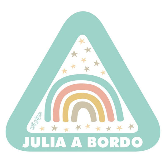 Adhesivo Bebé a bordo Arcoíris Soft para coche personalizado