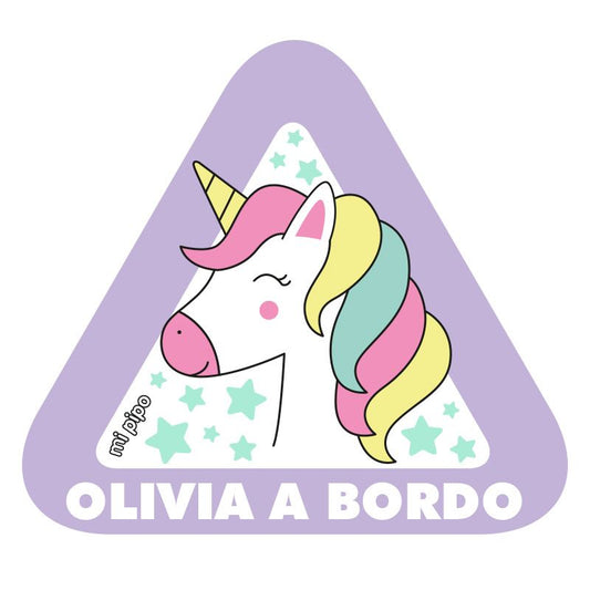 Adhesivo Bebé a bordo Unicornio para coche personalizado