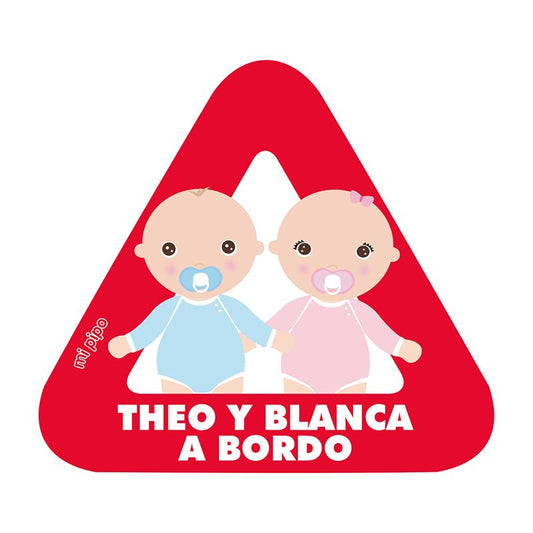 Adhesivo para coche Bebé a bordo 2 Bebés personalizado