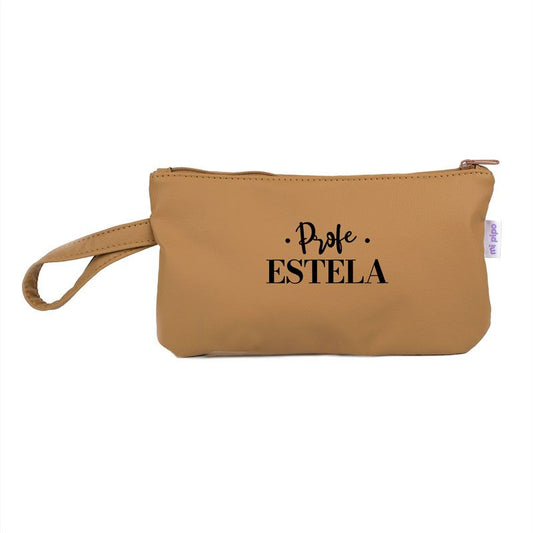 Bolso de Mano Shopper polipiel Camello Profe/Seño + nombre personalizado