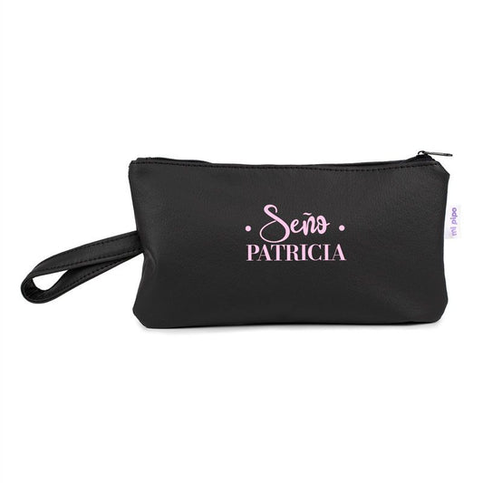 Bolso de Mano Shopper polipiel Negro Profe/Seño + nombre personalizado