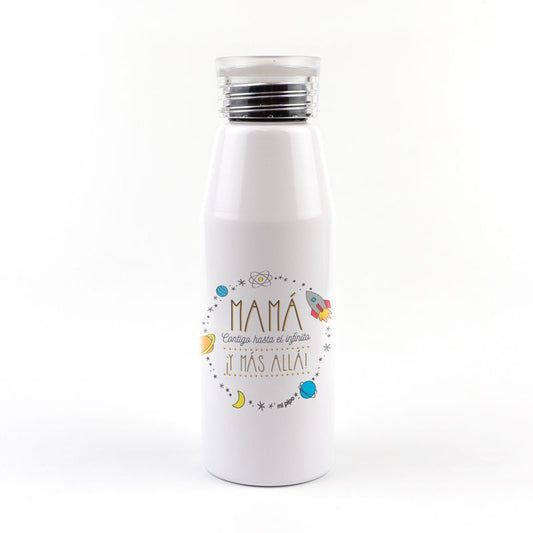 Botella Aluminio divertida Mamá contigo hasta el infinito y más allá