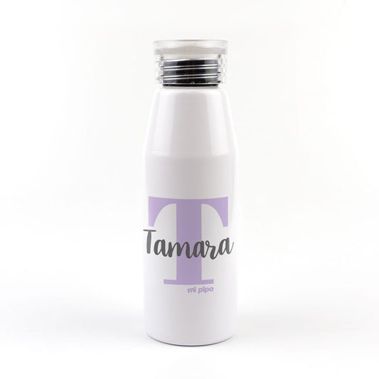 Botella Aluminio personalizada Inicial Lila