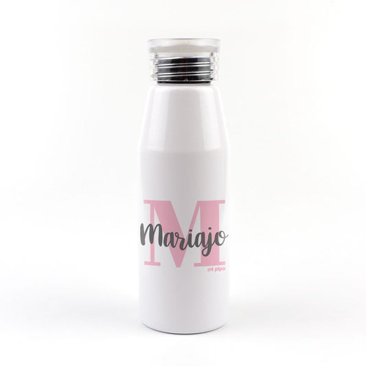Botella Aluminio personalizada Inicial Rosa