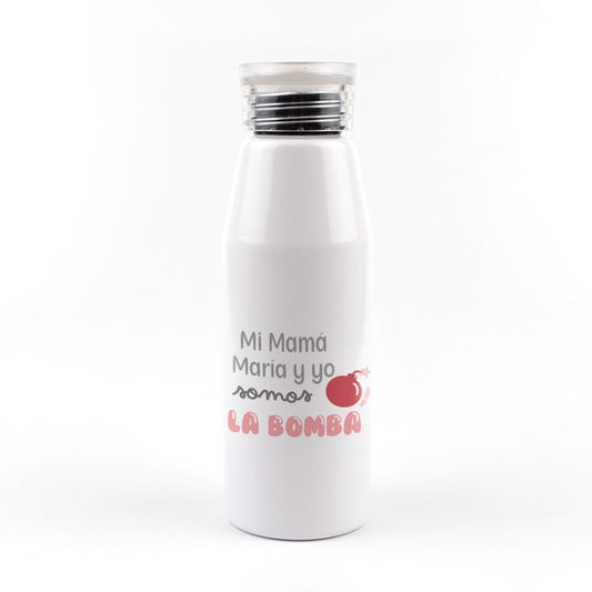 Botella Aluminio personalizada Mi mamá (Nombre) y yo somos la bomba