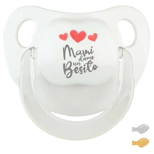 Chupete Baby Deco Blanco Corazones Rojo Mami dame un besito