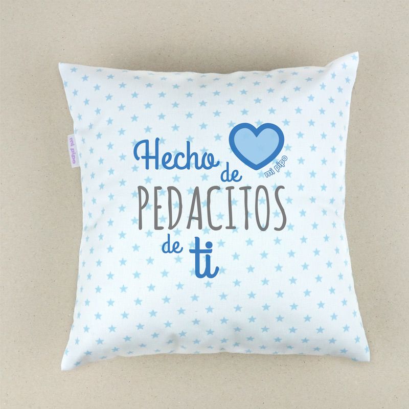 Cojín cuadrado piqué Hecha de pedacitos de ti Bordado Azul