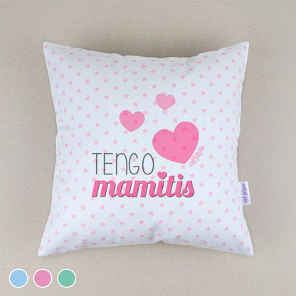 Cojín Tengo Mamitis Menta, Azul o Rosa