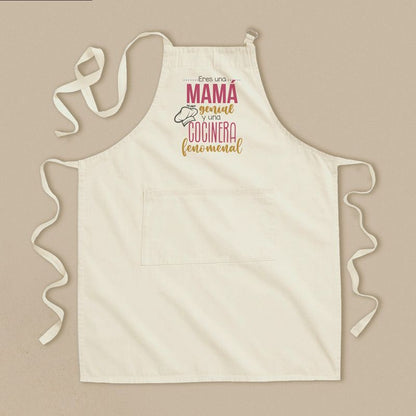 Delantal Algodón Premium Divertido Eres una Mamá genial y una Cocinera Fenomenal