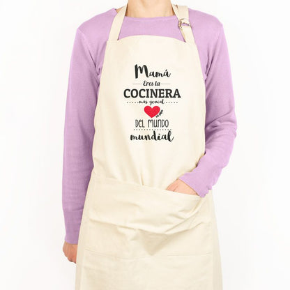 Delantal Algodón Premium Divertido Mamá es la Cocinera más genial del Mundo mundial