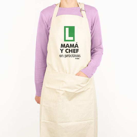 Delantal Algodón Premium Divertido Mamá y Chef en Prácticas