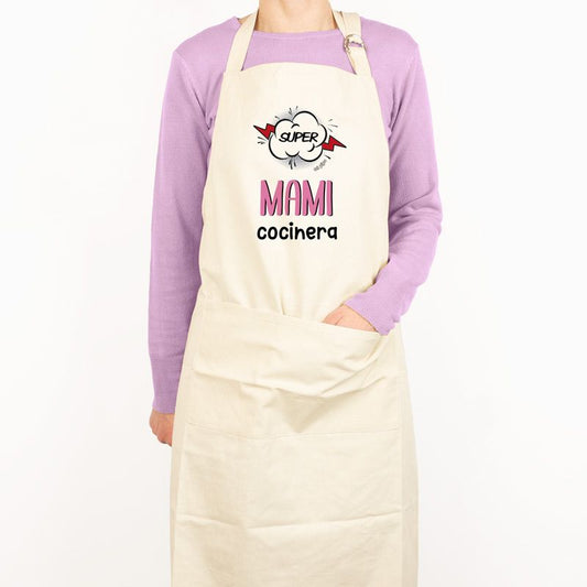 Delantal Algodón Premium Divertido Súper Mami Cocinera