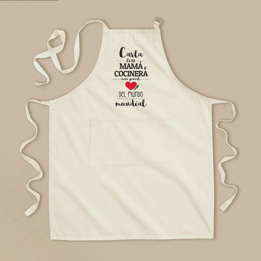 Delantal Algodón Premium Personalizado (Nombre) Eres la Mamá y Cocinera más genial del Mundo mundial