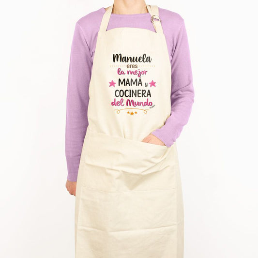 Delantal Algodón Premium Personalizado (Nombre) Eres la mejor Mamá y Cocinera del Mundo