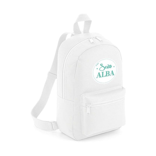 Mochila Medium Nylon Seño/Profe (Nombre) Menta, color a elegir