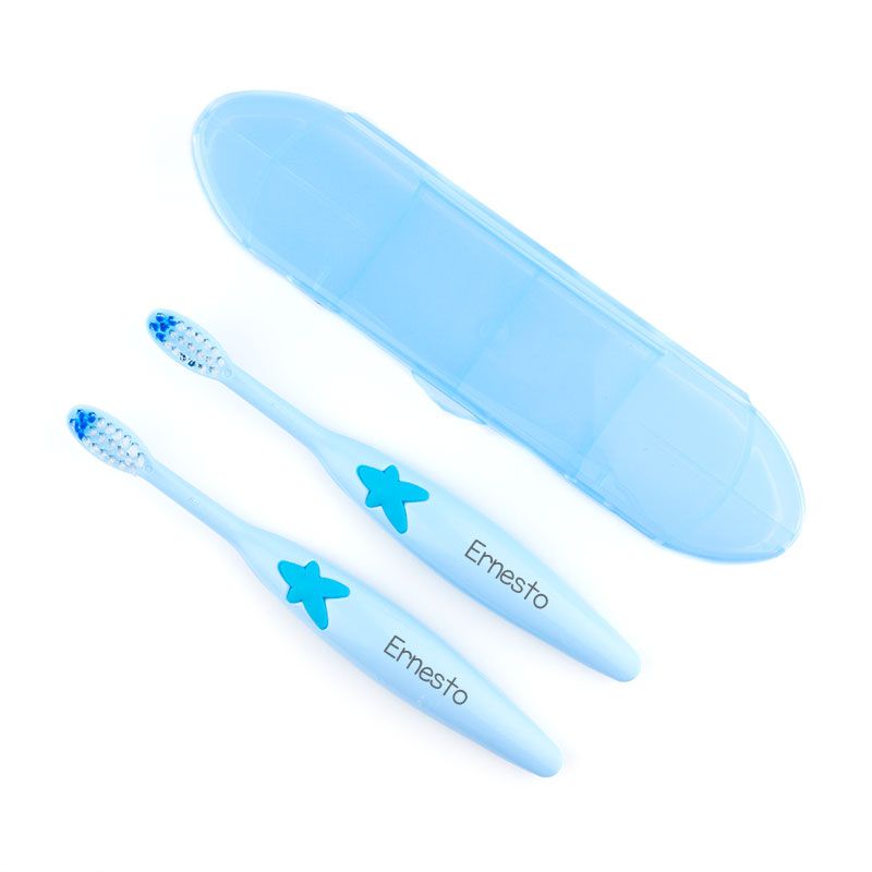 Pack 2 Cepillos de dientes con Estuche Personalizados Azul