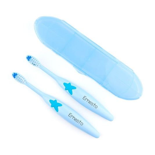Pack 2 Cepillos de dientes con Estuche Personalizados Azul