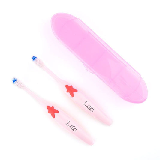 Pack 2 Cepillos de dientes con Estuche Personalizados Rosa