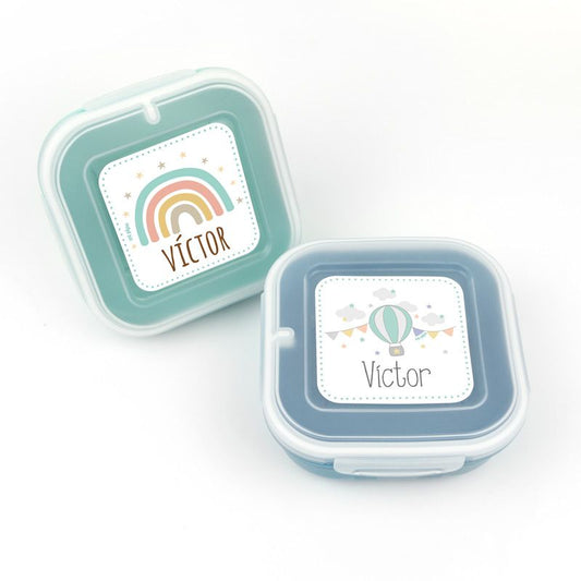 Pack 2 Fiambreras herméticas personalizadas, Arcoíris Soft y Globo, color Menta y Azul