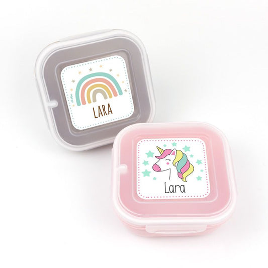 Pack 2 Fiambreras herméticas personalizadas, Arcoíris Soft y Unicornio, color Topo y Rosa