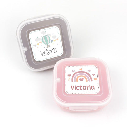 Pack 2 Fiambreras herméticas personalizadas, Globo y Arcoíris Blush, color Topo y Rosa