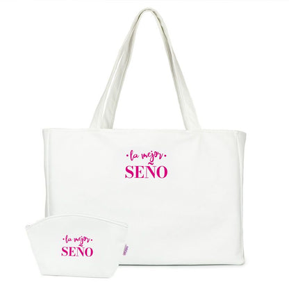 Pack Bolso Shopper + Neceser polipiel Blanco La mejor Profe/Seño