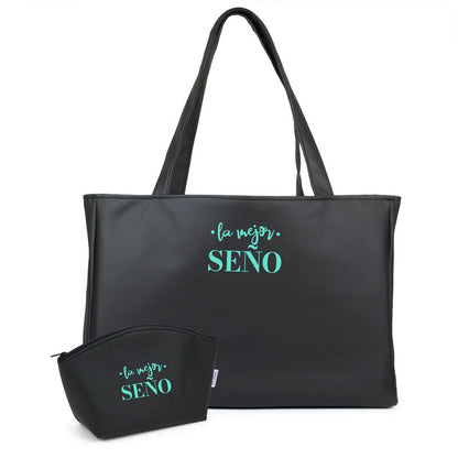 Pack Bolso Shopper + Neceser polipiel Negro La mejor Profe/Seño