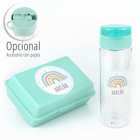 Pack Botella 600ml + Cajita Porta Alimentos Superhéroe Azul personalizadas