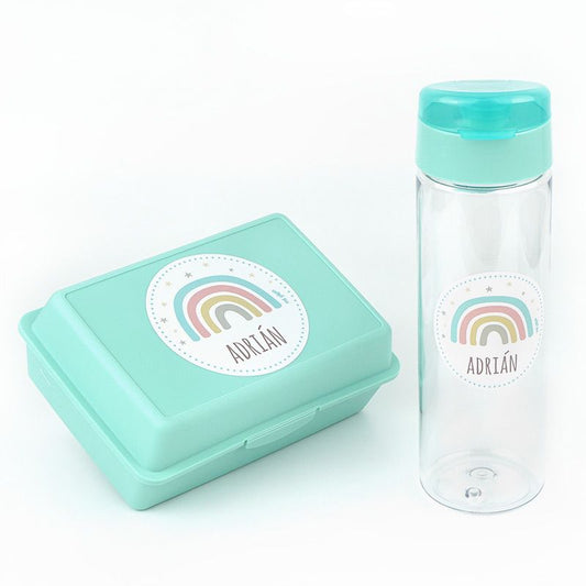Pack Botella 600ml + Cajita Porta Alimentos Superhéroe Azul personalizadas